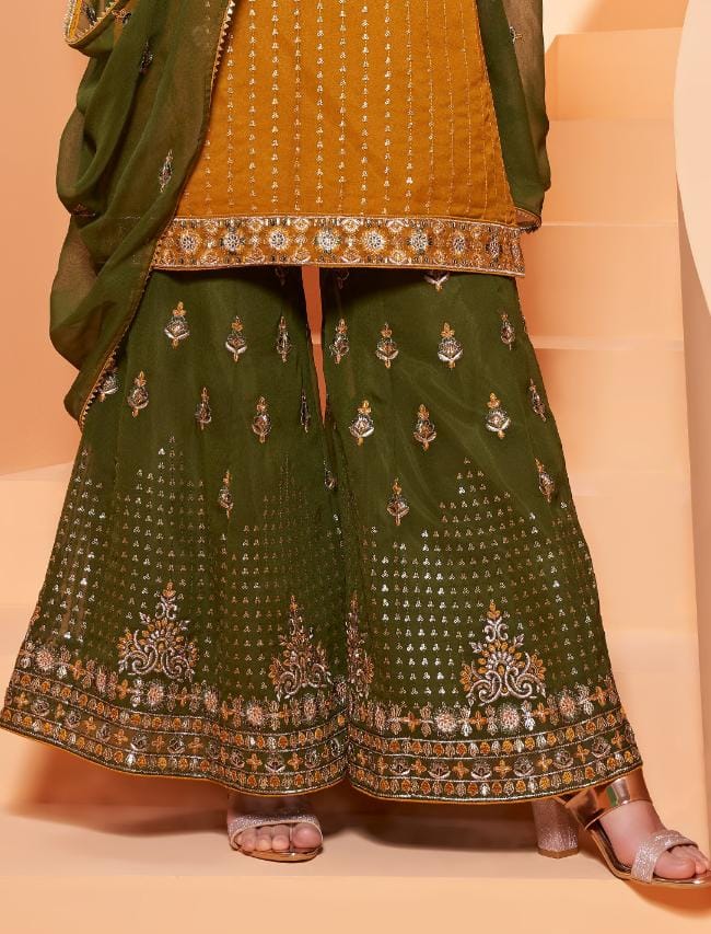 Mustard Yellow Embroidered Georgette Sharara Set