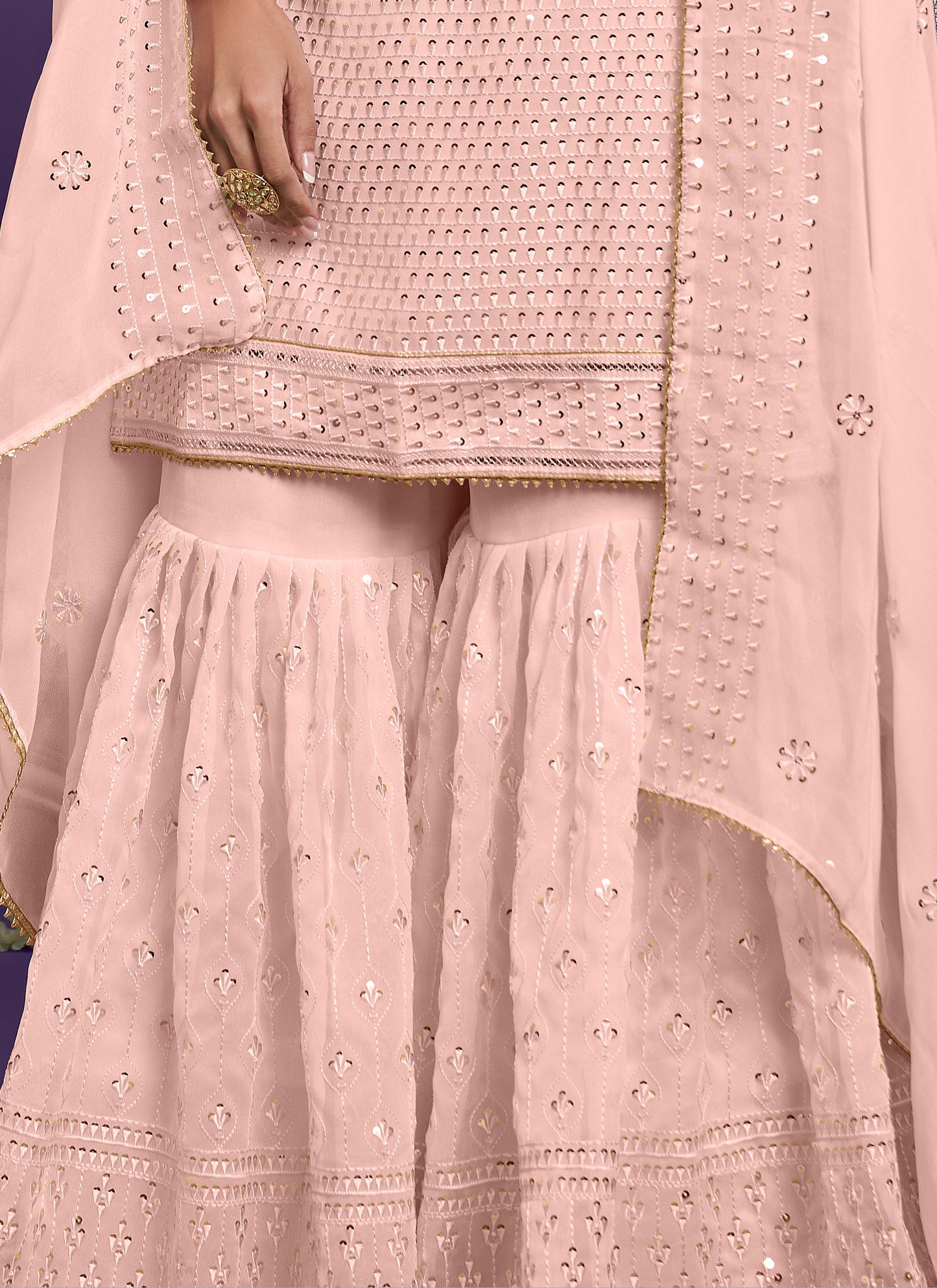 Pastel Peach Embroidered Georgette Sharara Set