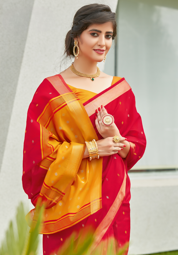 Red & Orange Handloom Cotton Saree