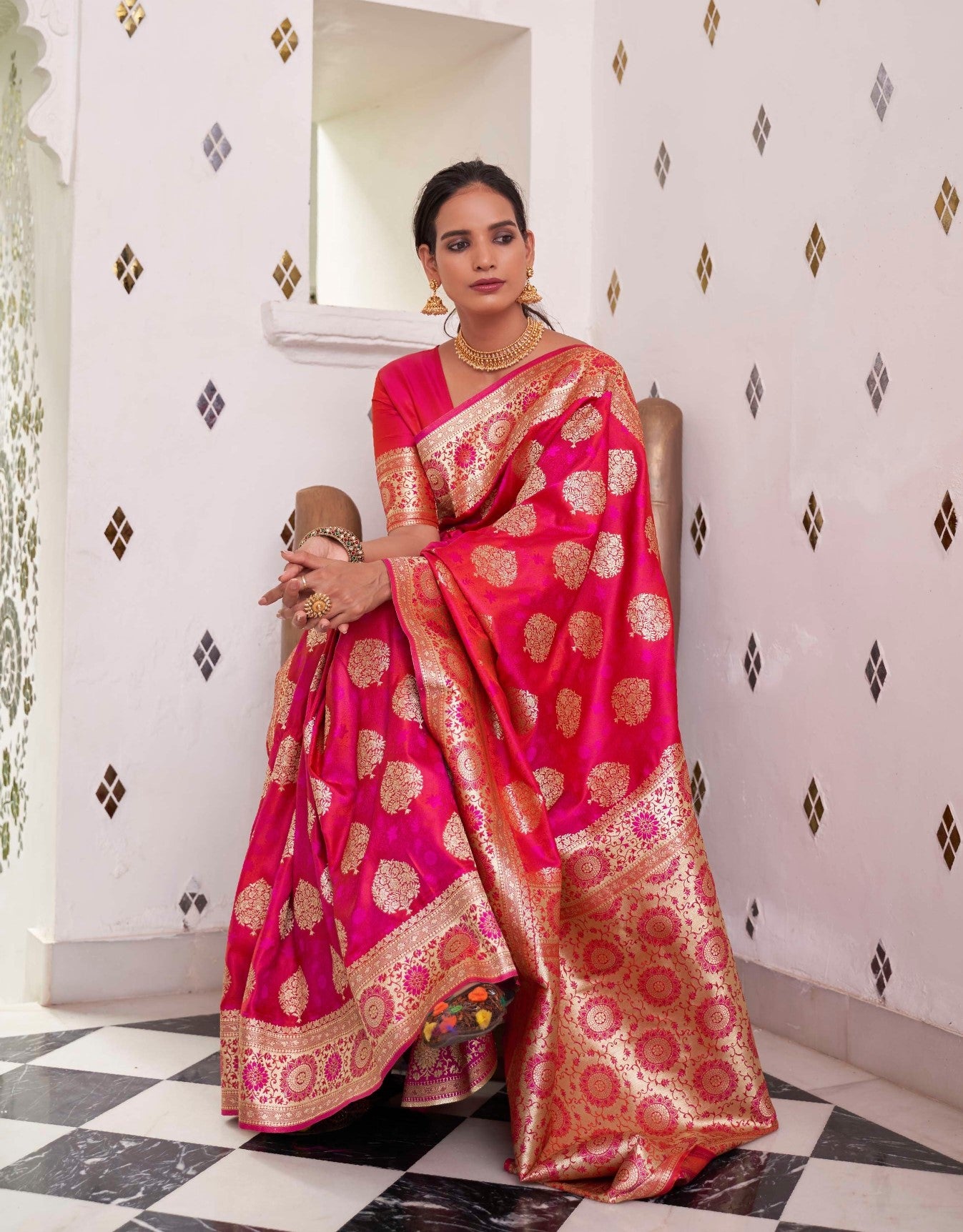 Fuschia Pink Banarasi Silk Saree