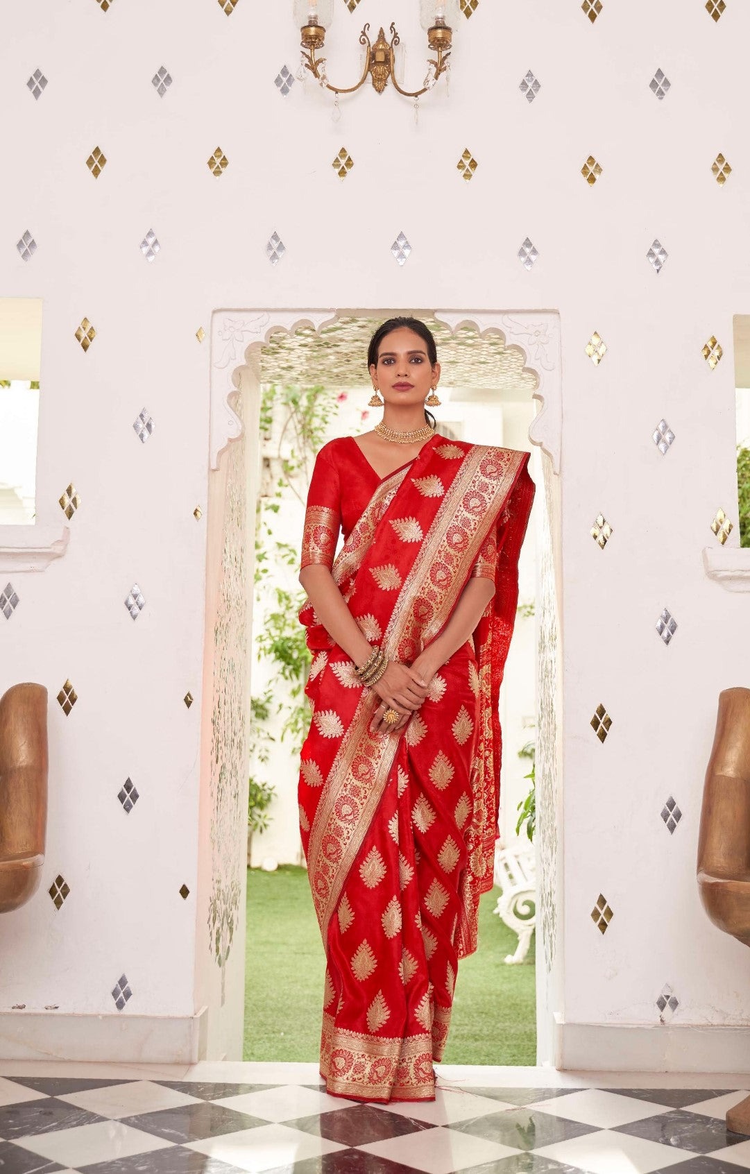Ruby Red Banarasi Silk Saree