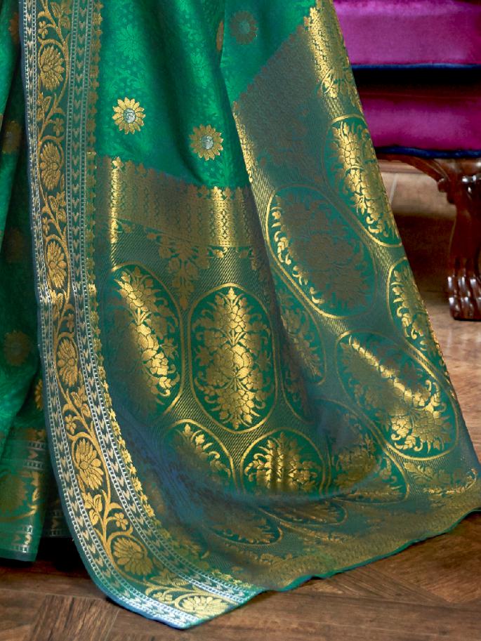 Moss Green Banarasi Soft Silk Saree