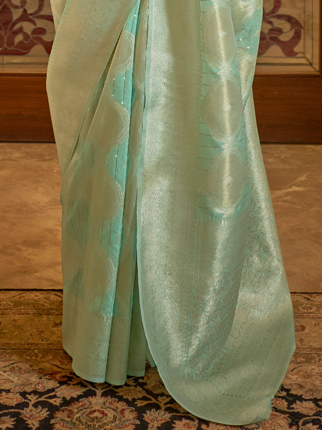 Mint Green Woven Zari Silk Saree