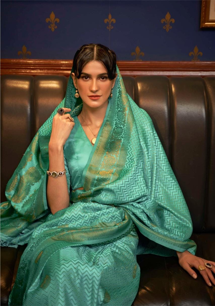 Mint Green Handloom Woven Satin Silk Saree