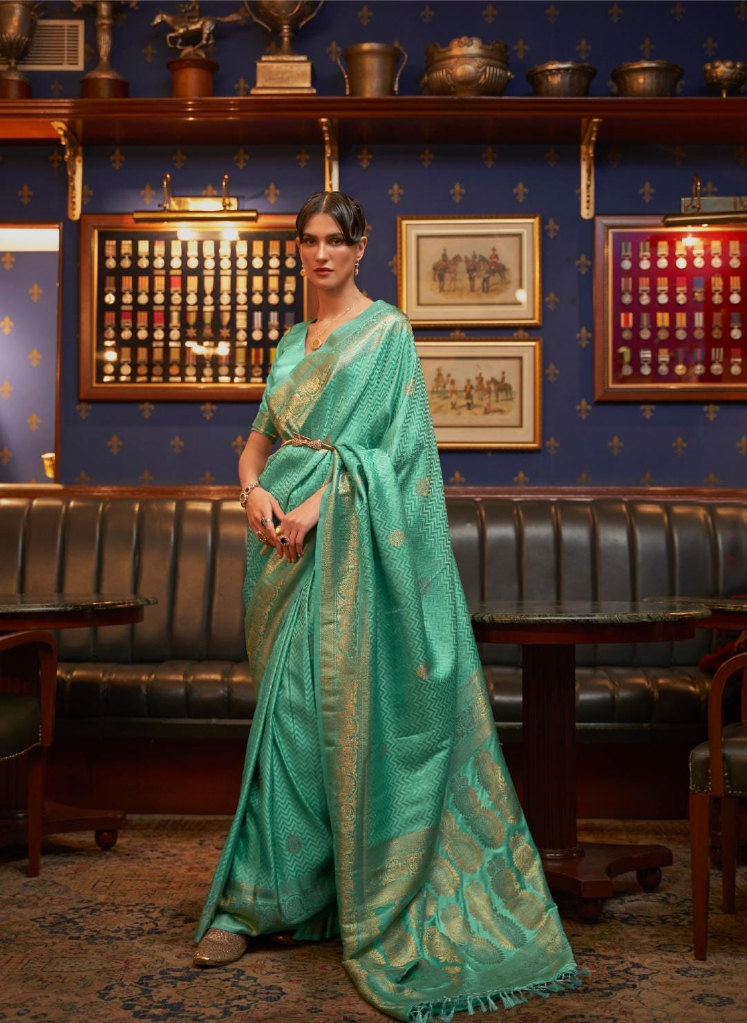 Mint Green Handloom Woven Satin Silk Saree