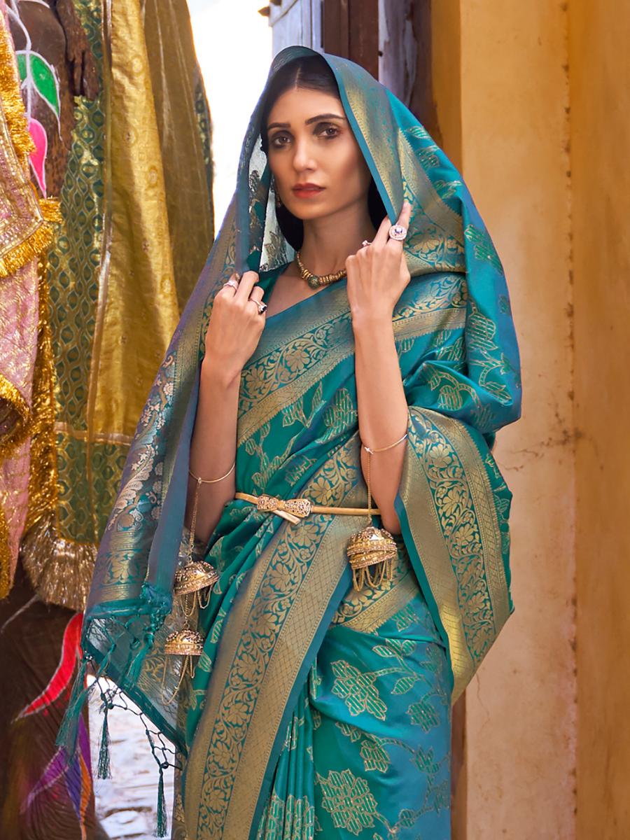 Rama Green Banarasi Handloom Soft Silk Saree