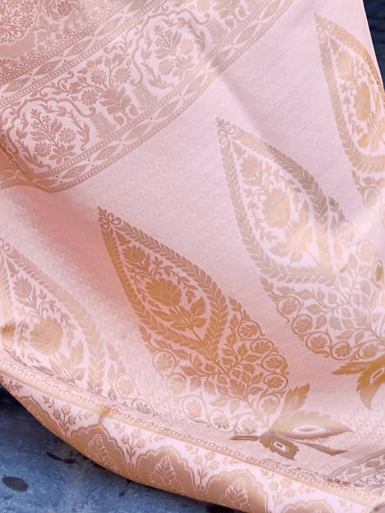 Light Peach Handloom Woven Kanjivaram Silk Saree