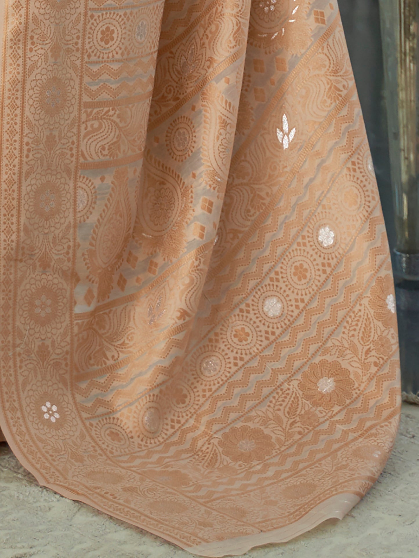 Chikoo Brown Weaved Lucknowi Chikankari Saree