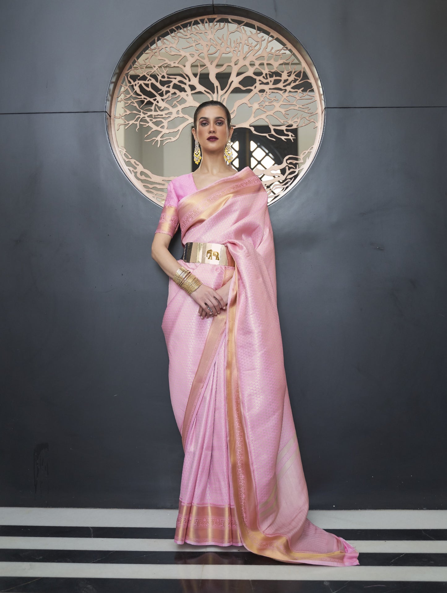 Blush Crepe Pink Silk Saree