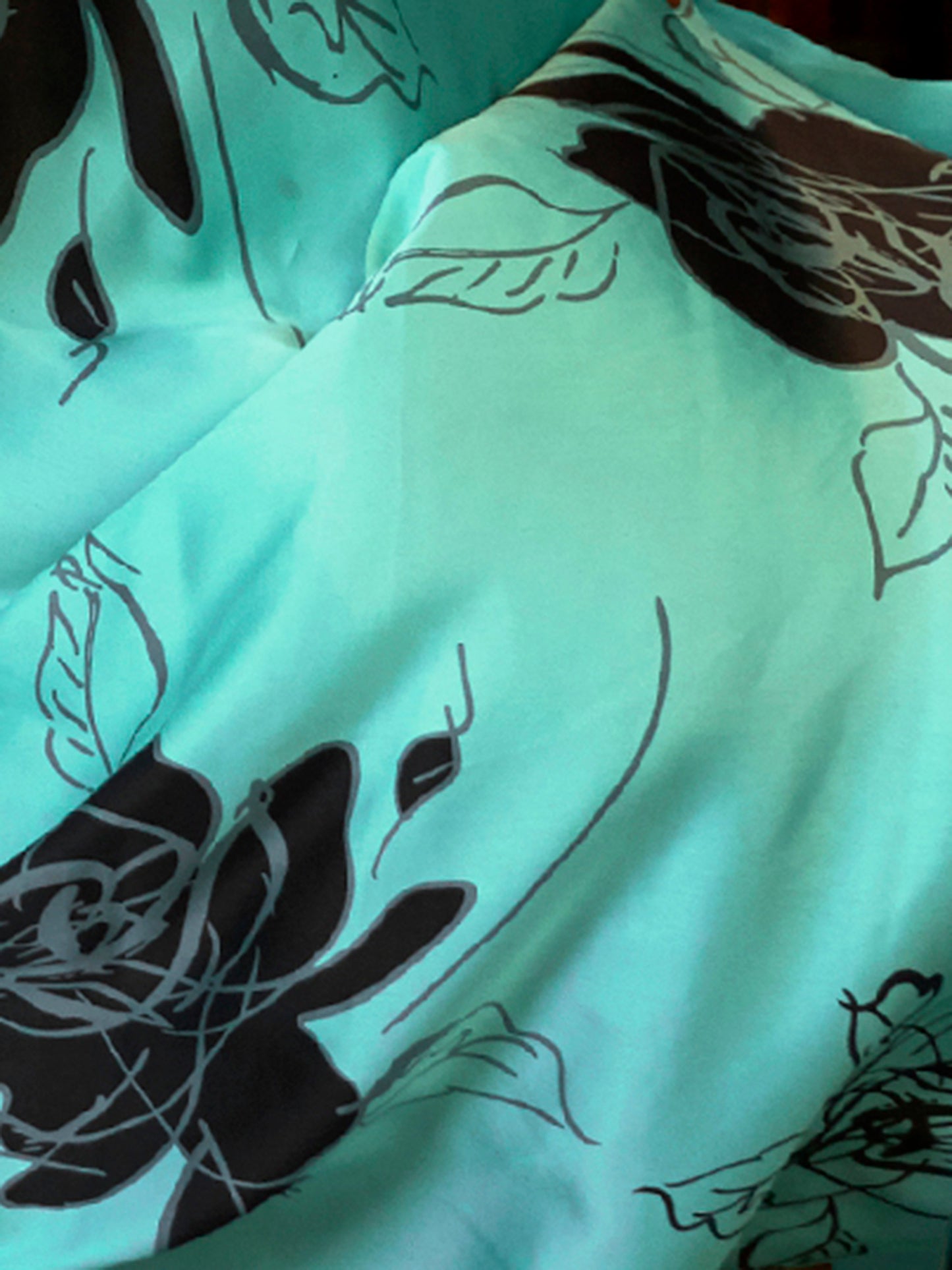 Seafoam Green Printed Satin Crepe Silk Saree
