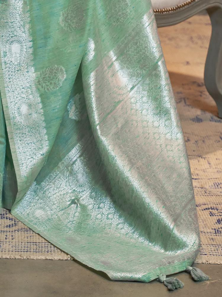Seagreen Brocade Woven Linen Silk Saree