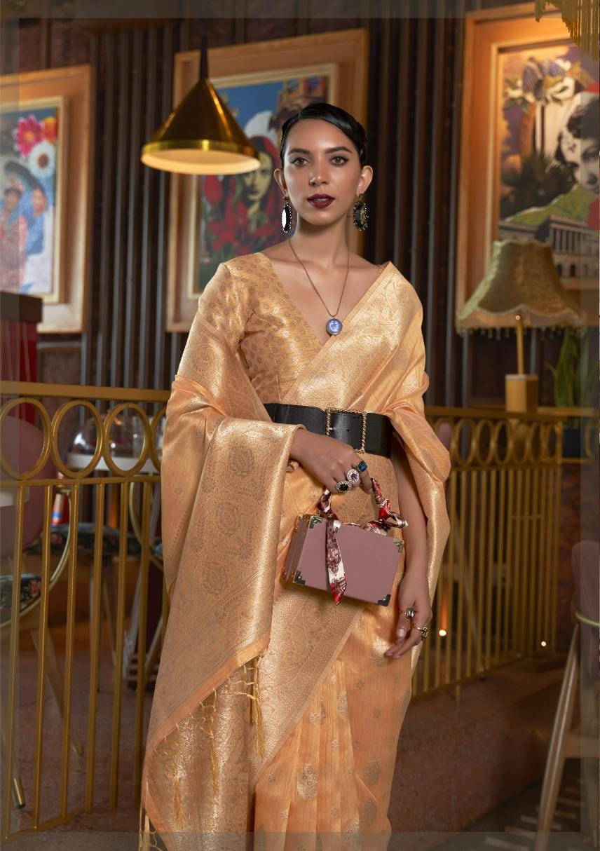 Light Orange Handloom Woven Silk Saree