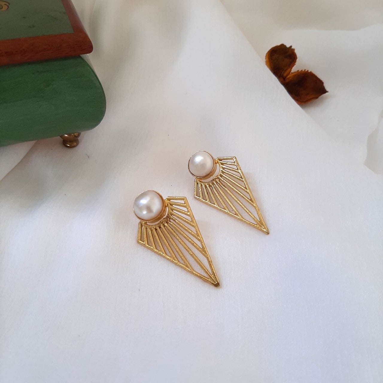 Kripa Golden Triangle & Fresh Water Pearls Earrings