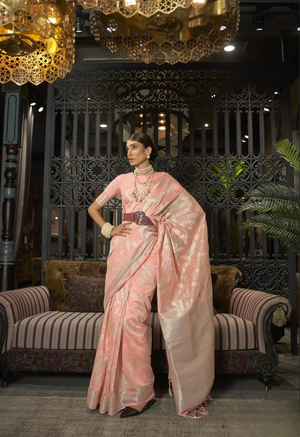 Apricot Peach Handloom Woven Modal Silk Saree