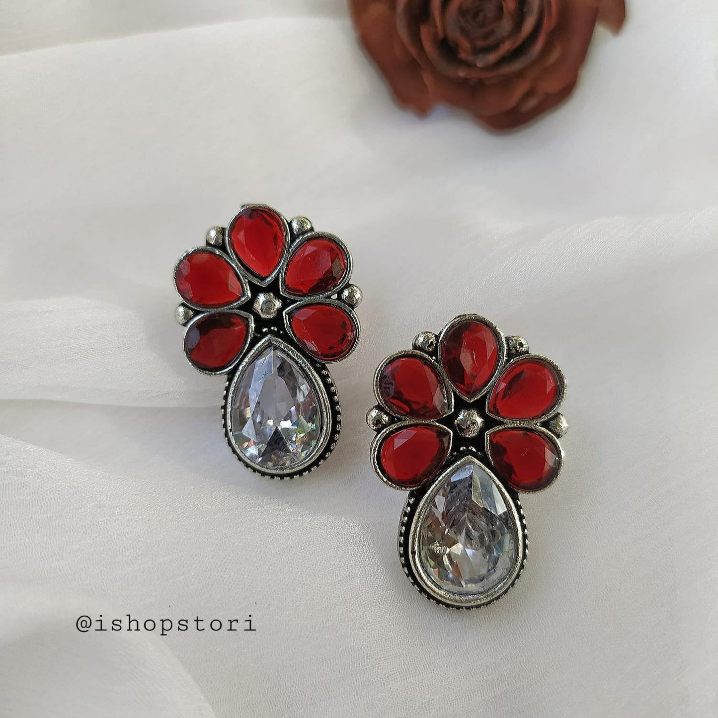 Zaria Five Petals Drop Oxidized Earrings