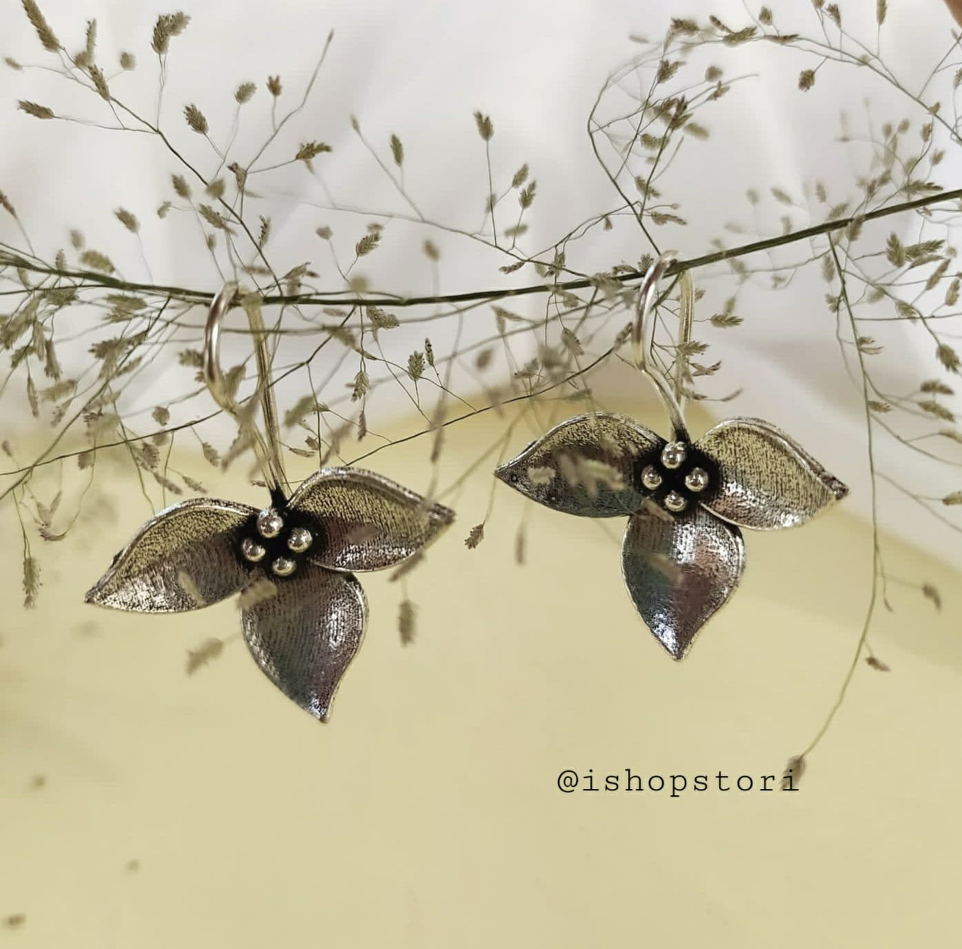 Pallav Three Petals Oxidized Earrings