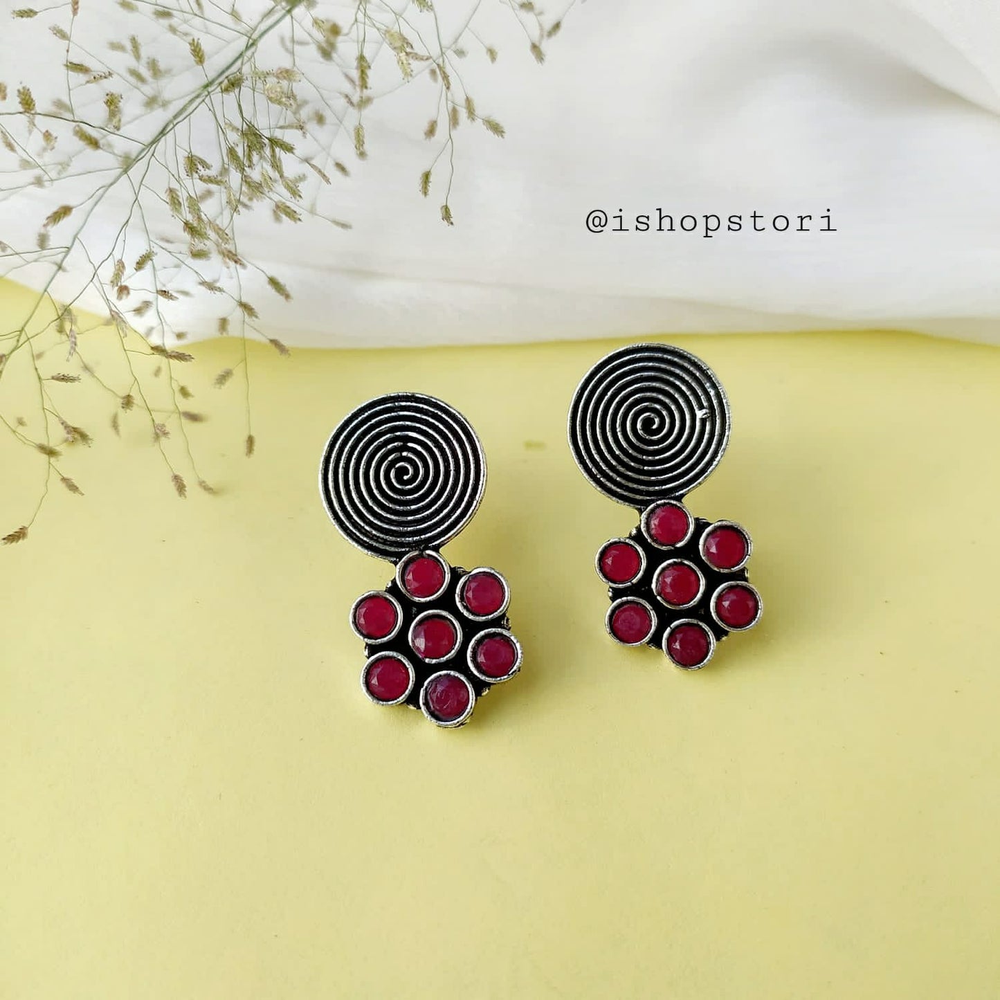 Sahastra Spiral Oxidized Earring Studs - Best Seller!