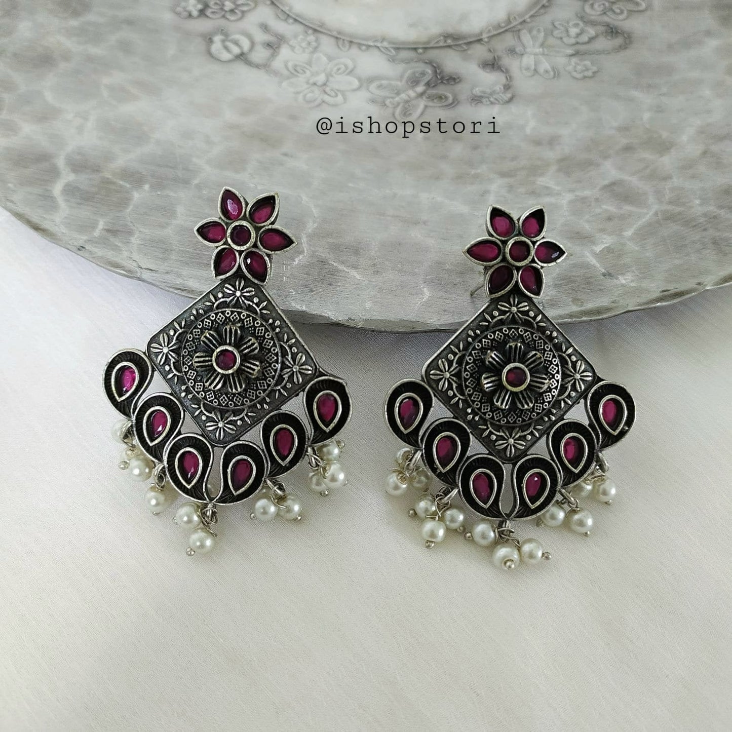 Niharika Rhombus German Silver Earrings