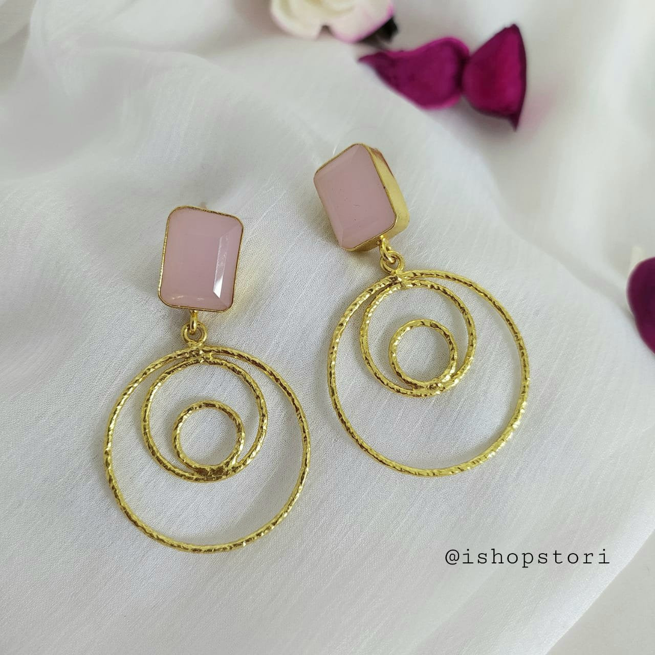 Rectangle Stone & Hoop Statement Earrings
