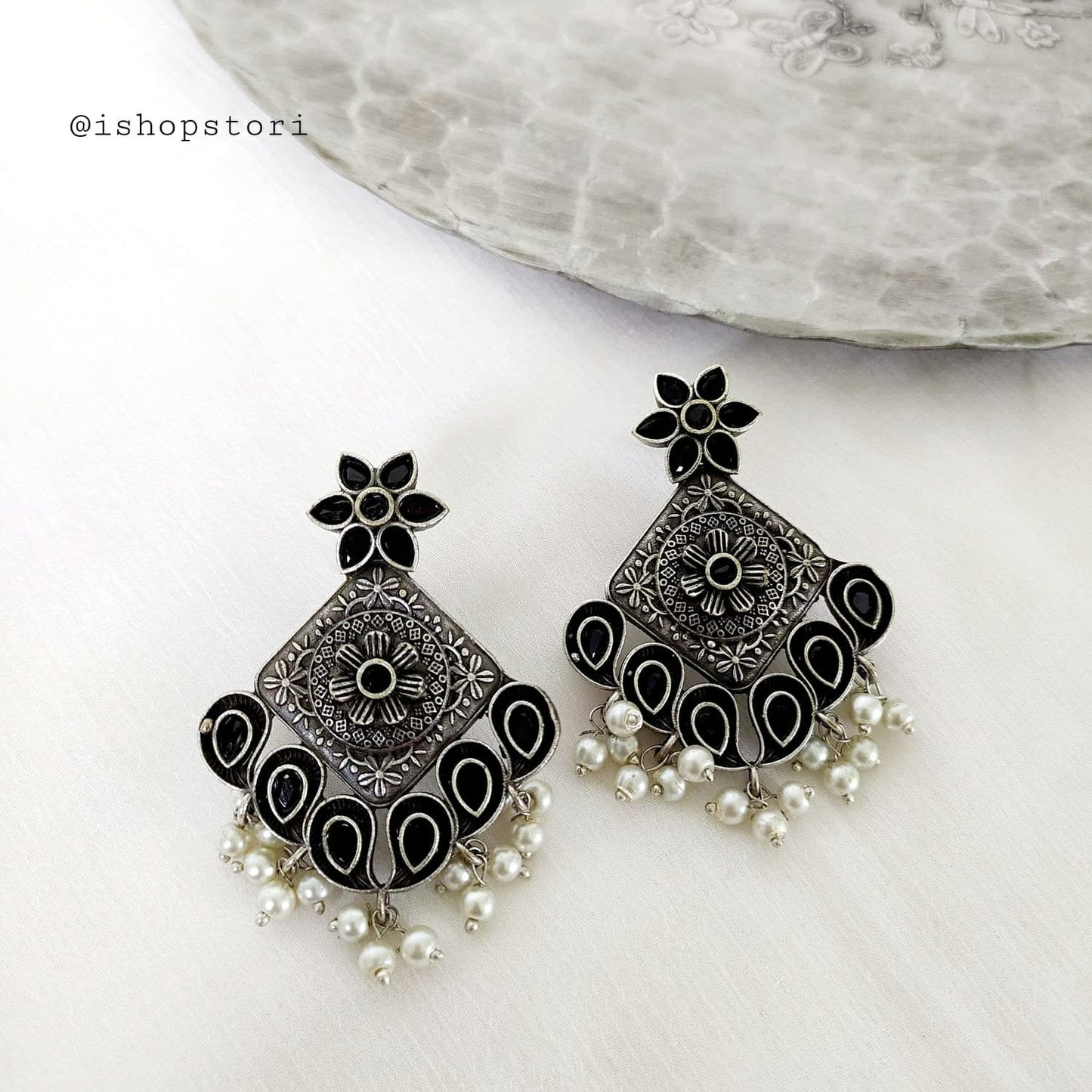 Niharika Rhombus German Silver Earrings