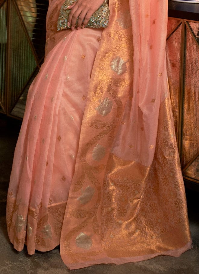 Apricot Peach Copper Zari Woven Modal Silk Saree