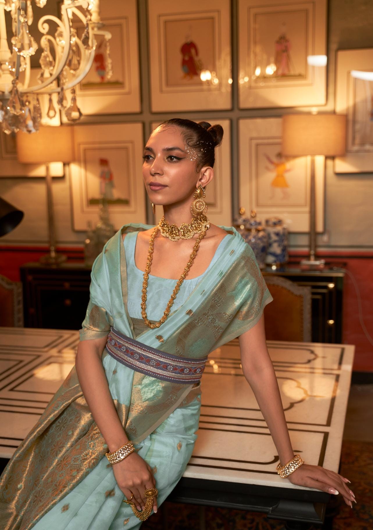 Pastel Blue Copper Zari Woven Modal Silk Saree