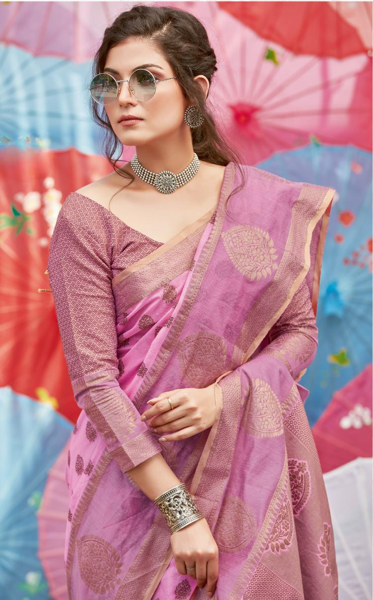 Dusty Pink Handloom Weaved Cotton Saree