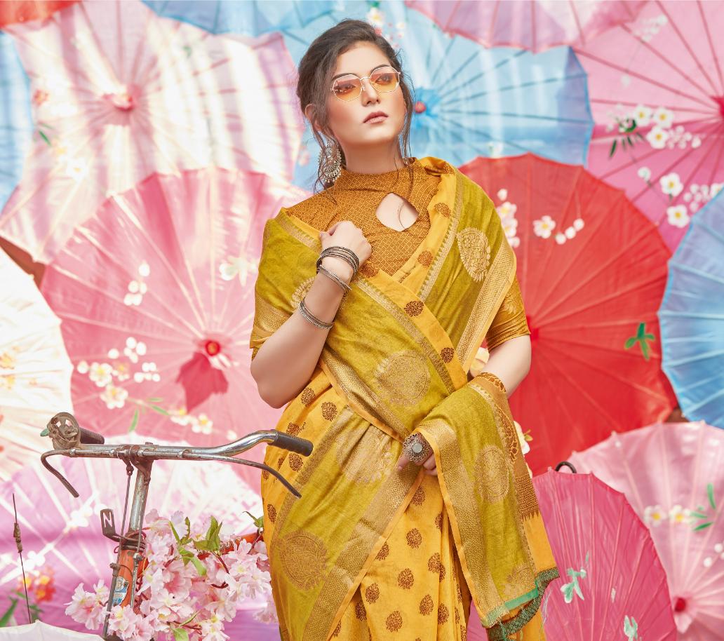 Mustard Yellow Handloom Weaved Cotton Saree