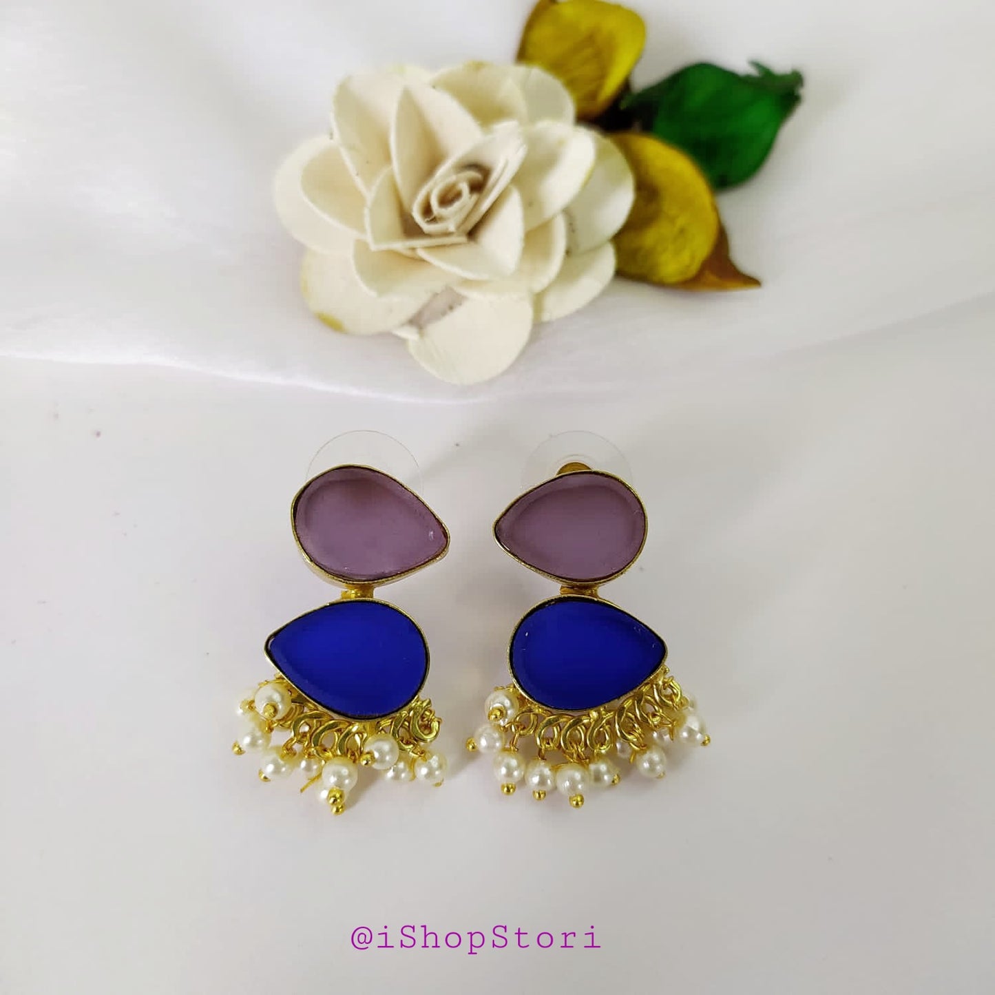 Hansini Two Layer Raw Stone Earrings