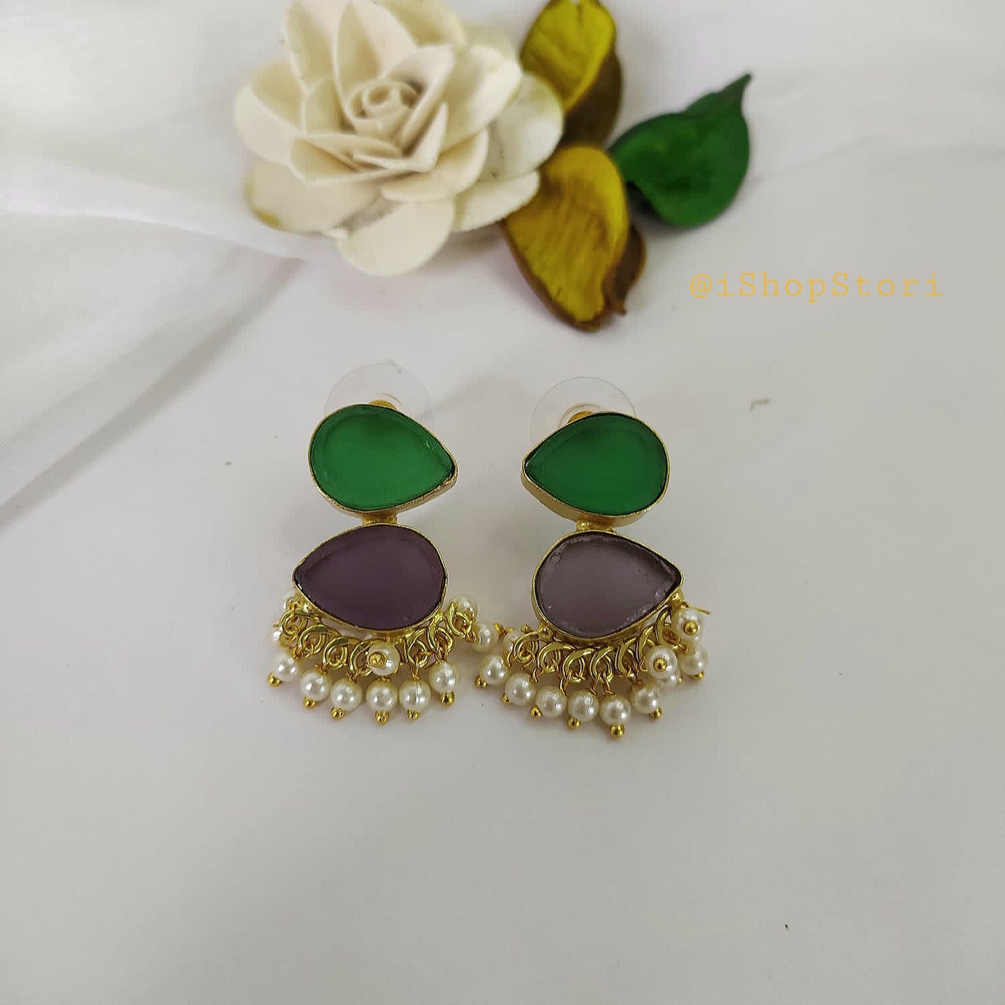 Hansini Two Layer Raw Stone Earrings