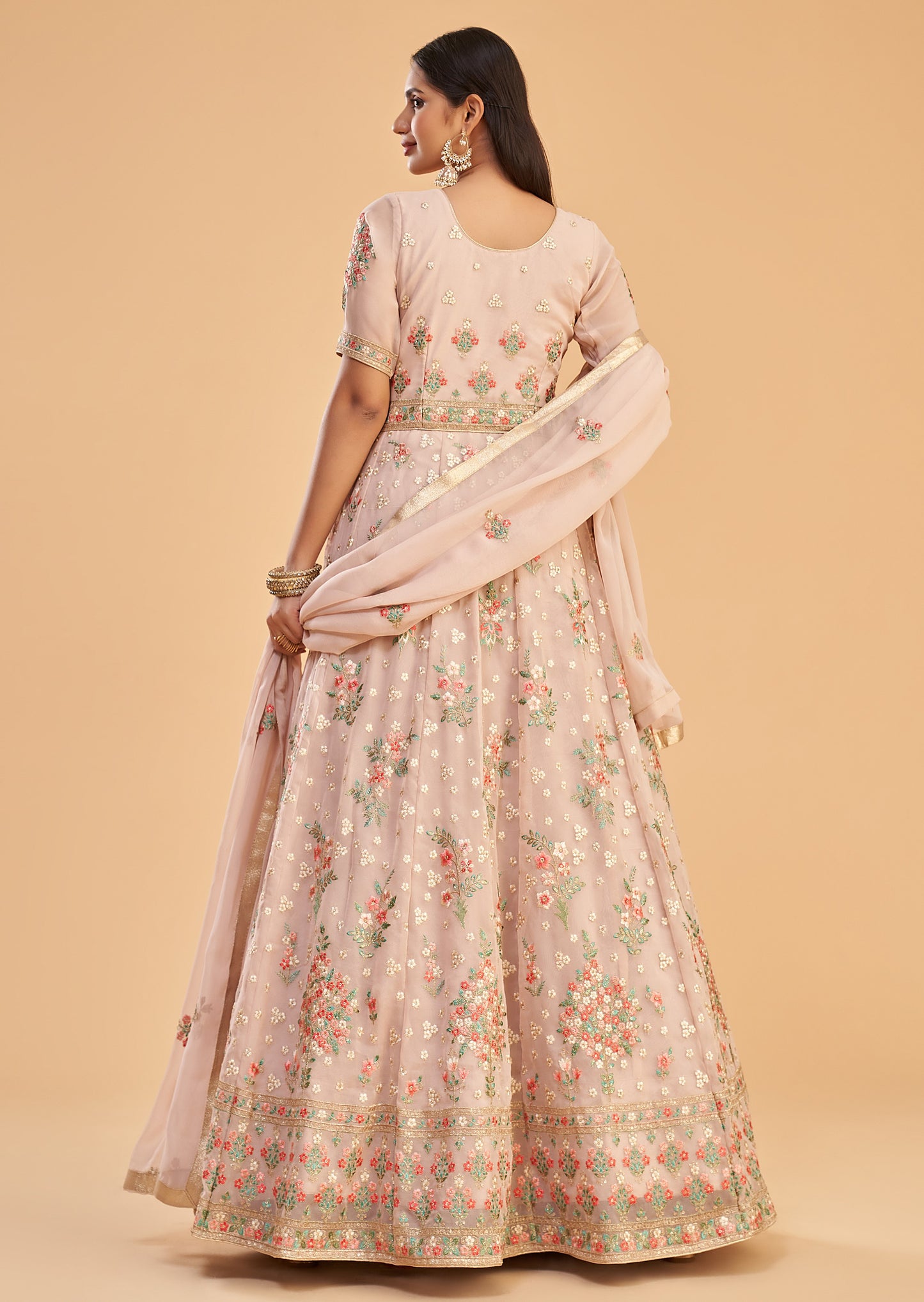 Pastel Pink Embroidered Georgette Anarkali Gown