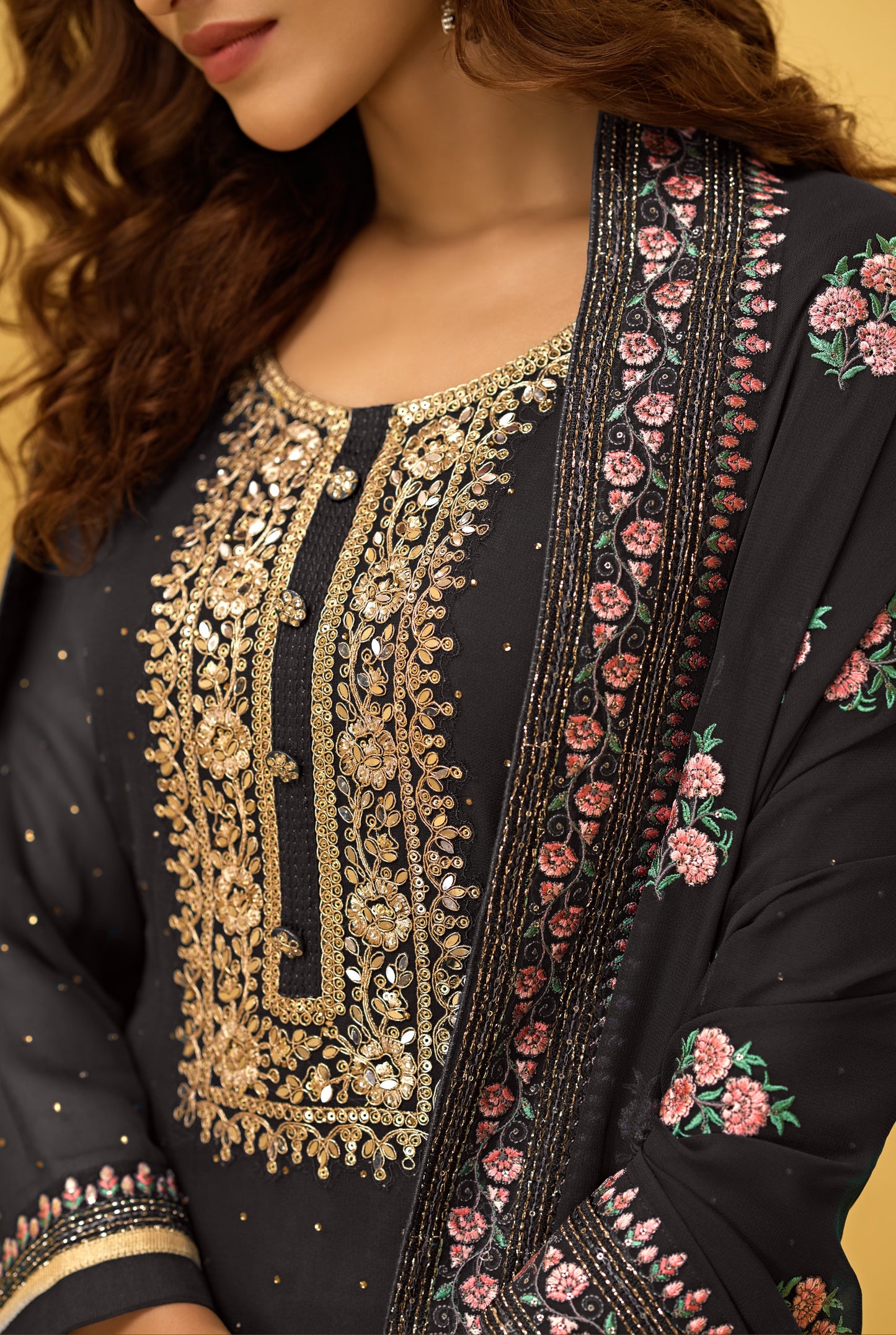 Admiral Black Embroidered Georgette Straight Pant Suit