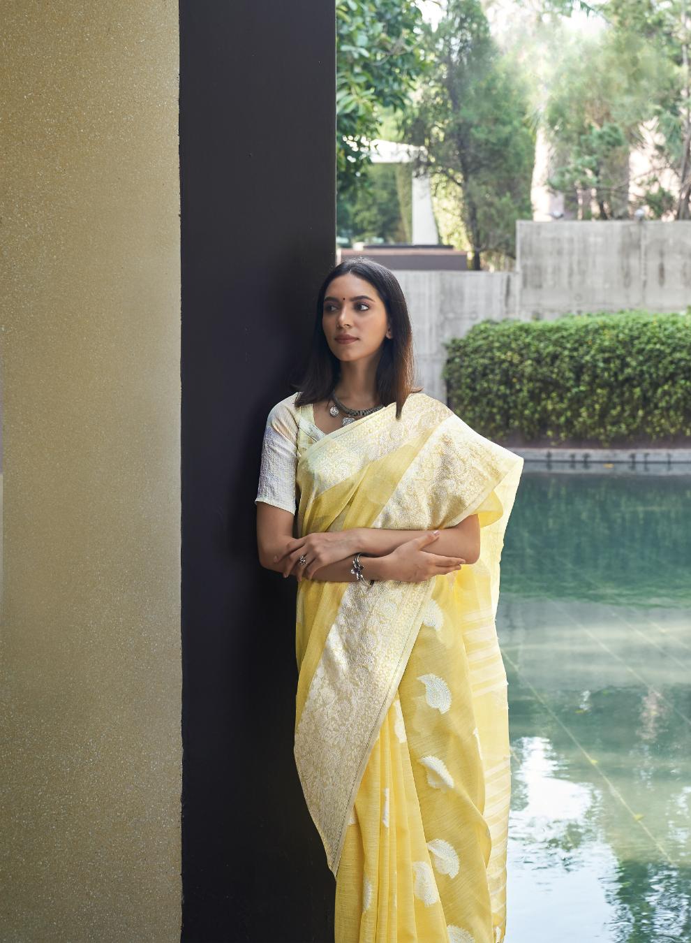 Butterscotch Yellow Woven Linen Saree