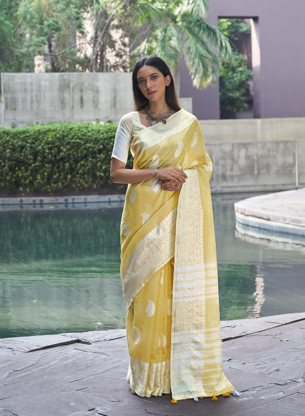 Butterscotch Yellow Woven Linen Saree