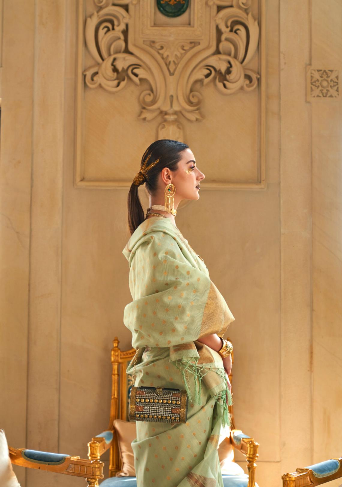 Mint Green Zari Woven Handloom Silk Saree