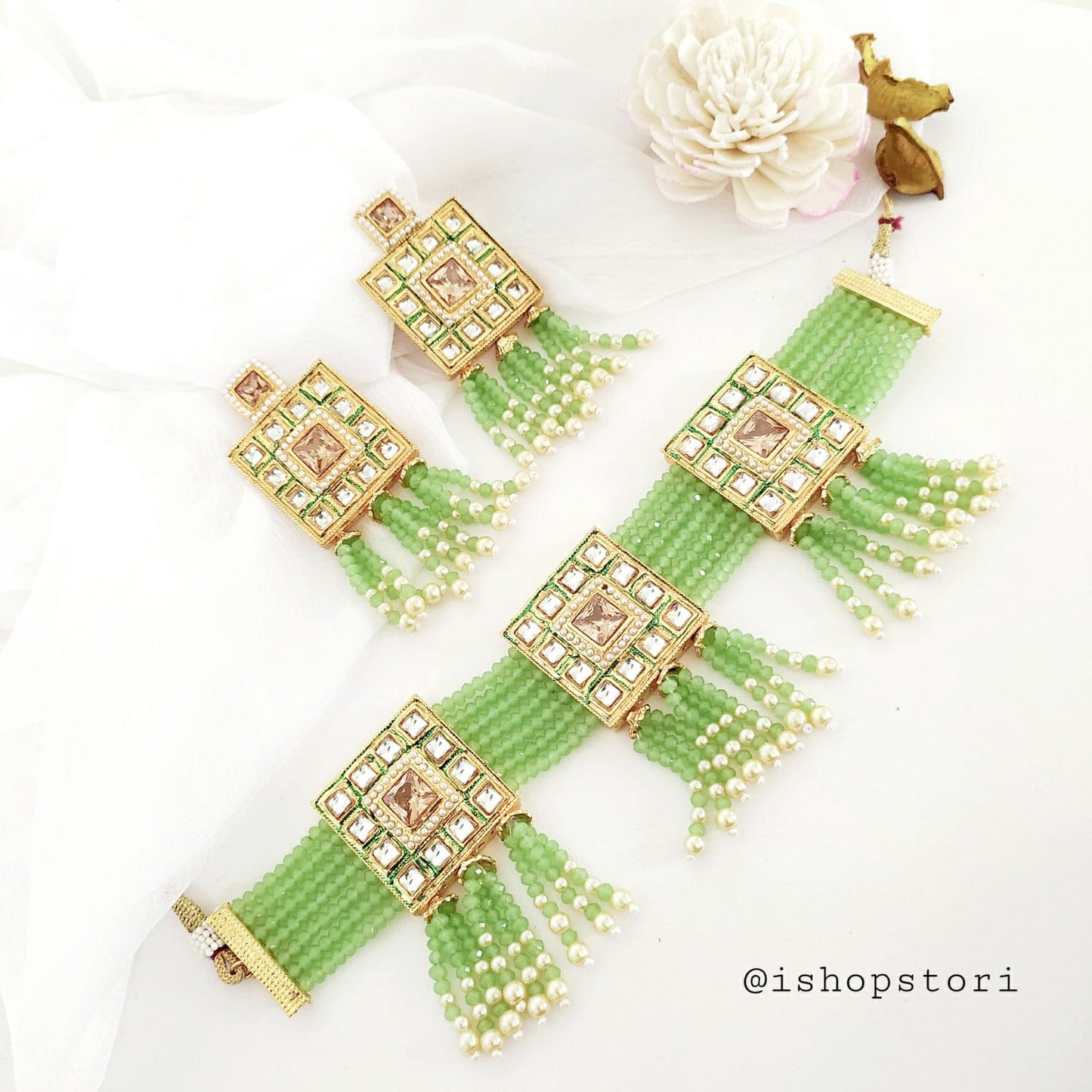 Sireesha Kundan & Crystals Pearls Choker Set