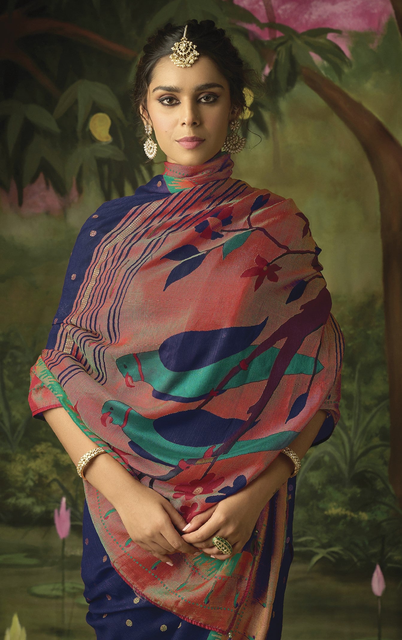 Berry Blue Paithani Saree With Embroidered Blouse
