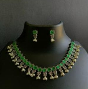 Jaymika Monalisa Stones & Pearls Oxidised Necklace Set