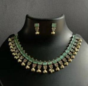 Jaymika Monalisa Stones & Pearls Oxidised Necklace Set