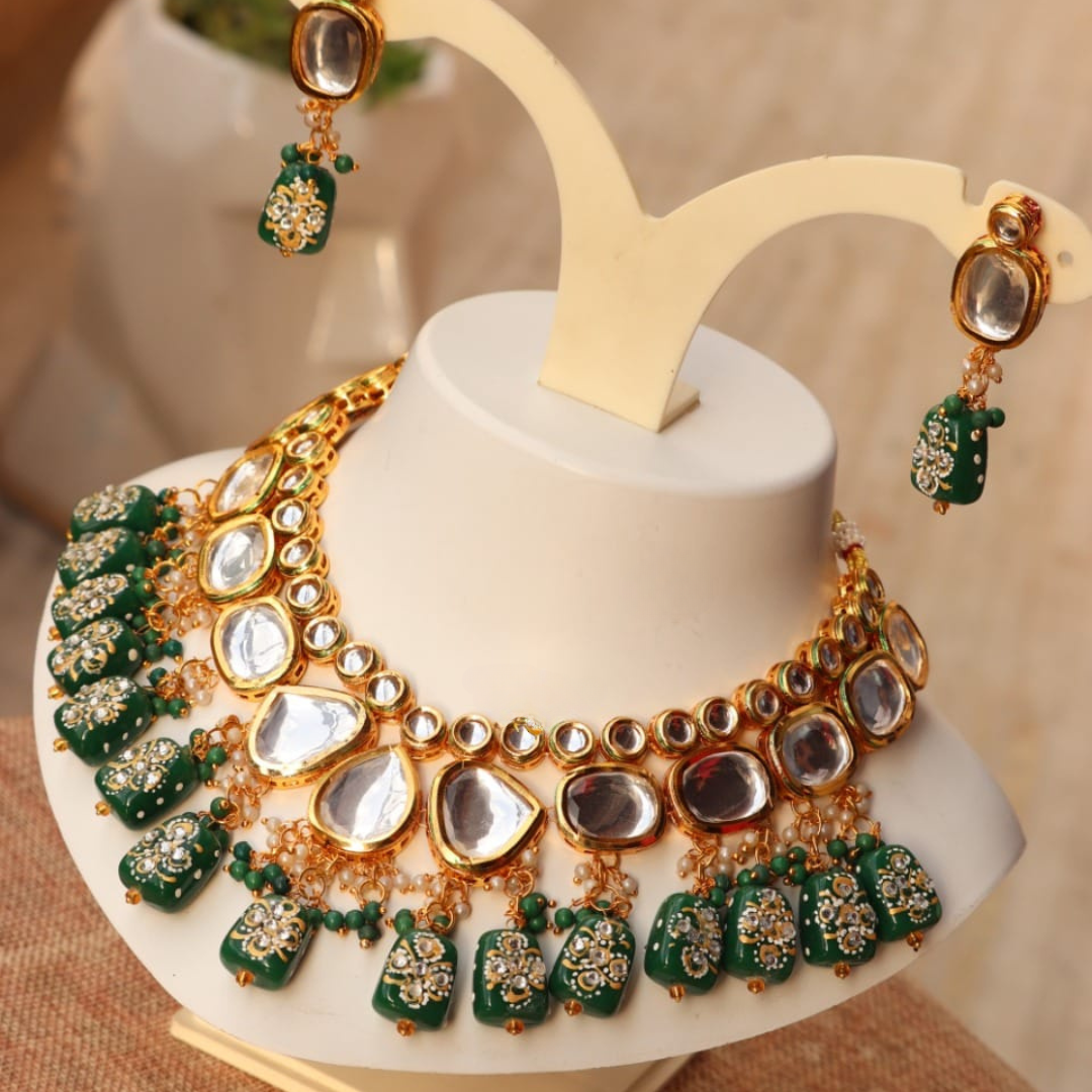 Devayani Emerald Green Gold Choker Necklace Modern Elegance