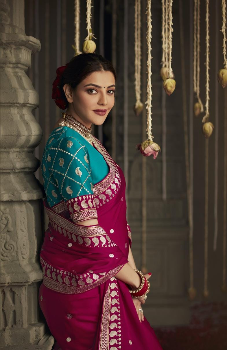 Magenta Pink Silk Saree With Designer Blouse