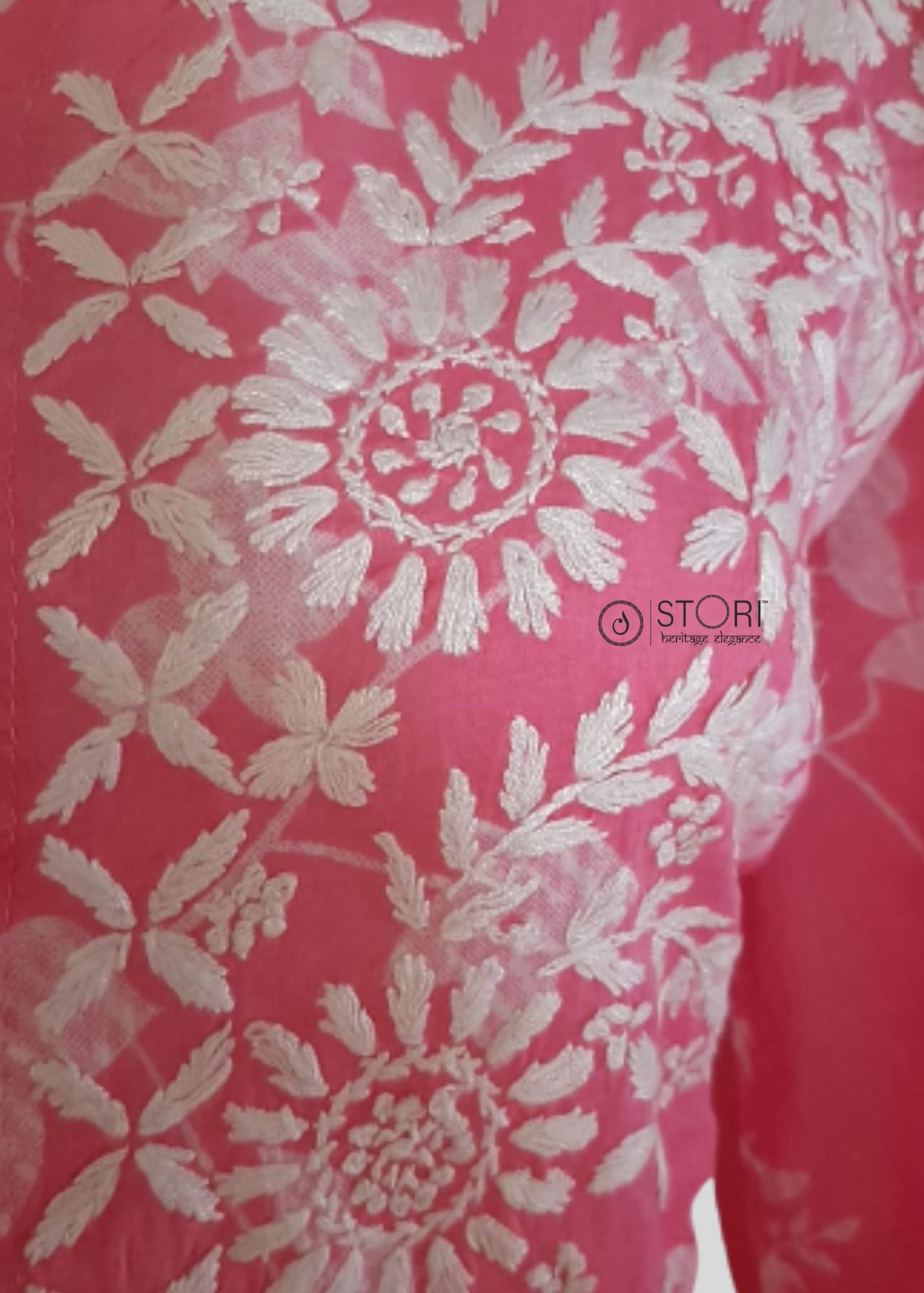 Petals Rose Pink Cotton Mulmul Chikankari Kurti