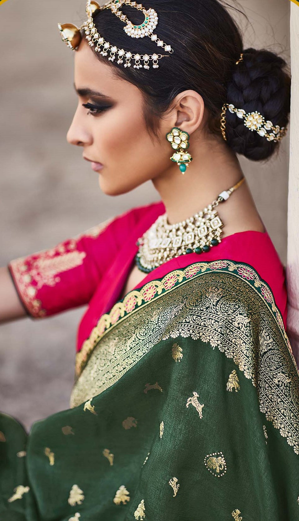 Forest Green Banarasi Silk Saree With Designer Blouse