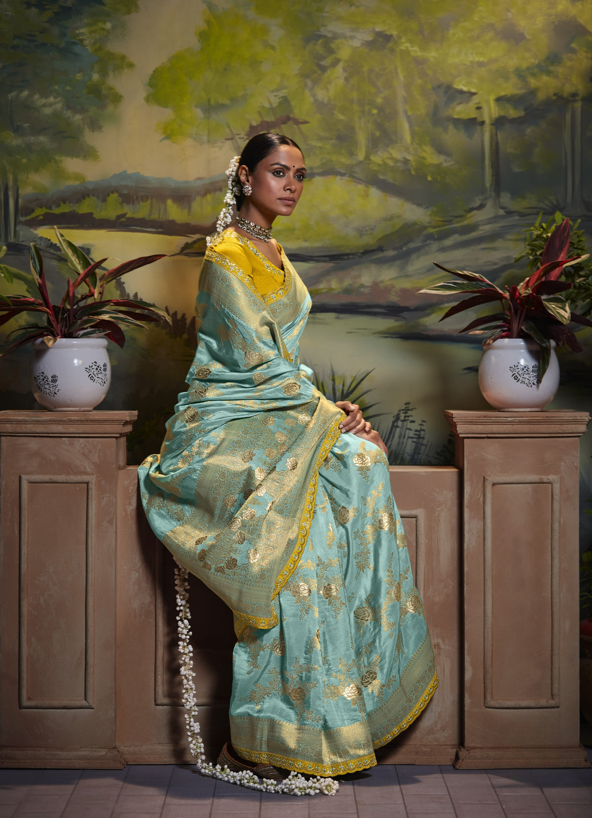 Sky Blue Banarasi Silk Saree With Designer Blouse
