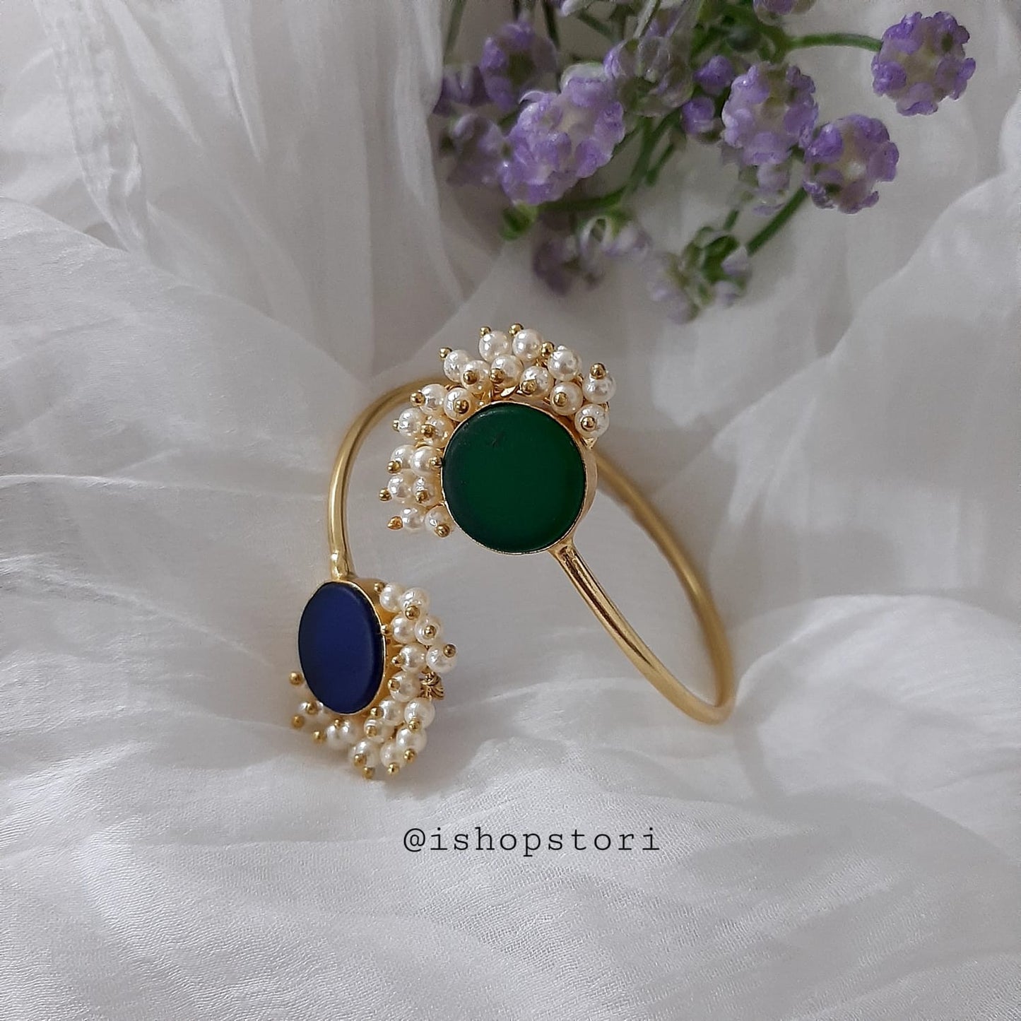 Nandini Single Color Raw Stone Half Pearls Bracelet designed for modern women.