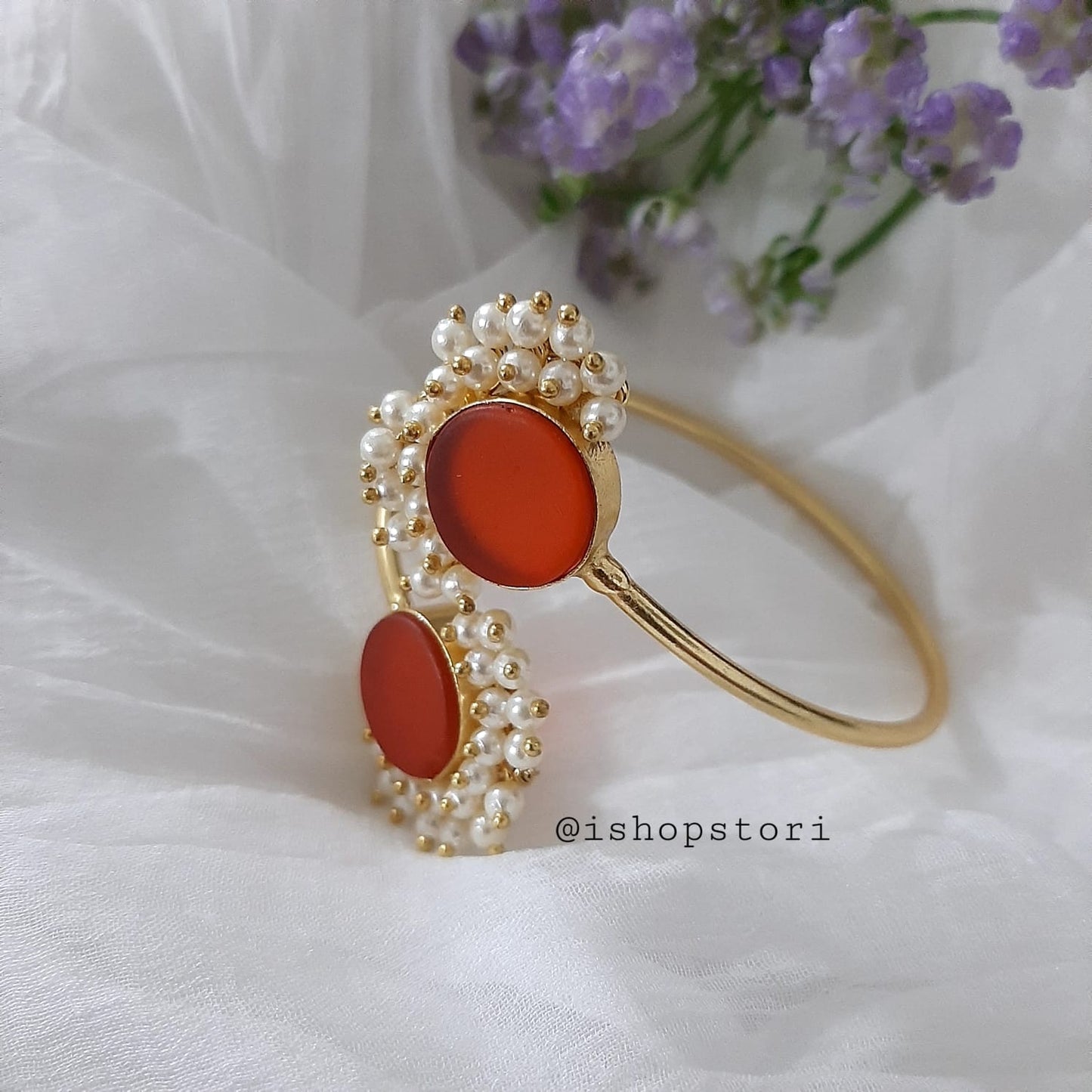 Nandini Single Color Raw Stone Half Pearl Bracelet for women designed for modern women.