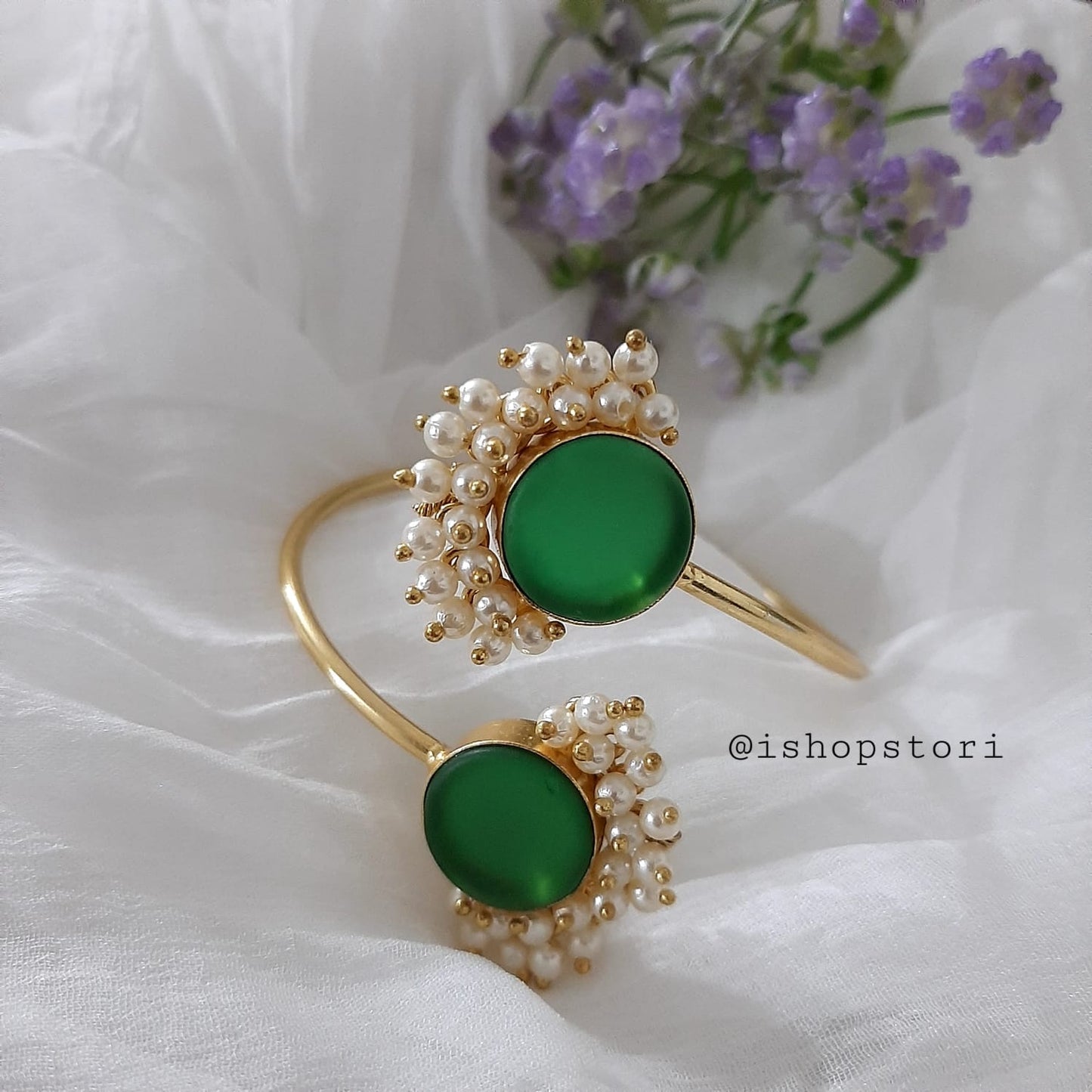 Nandini Single Color Raw Stone Half Pearl Bracelet for women designed for modern women.