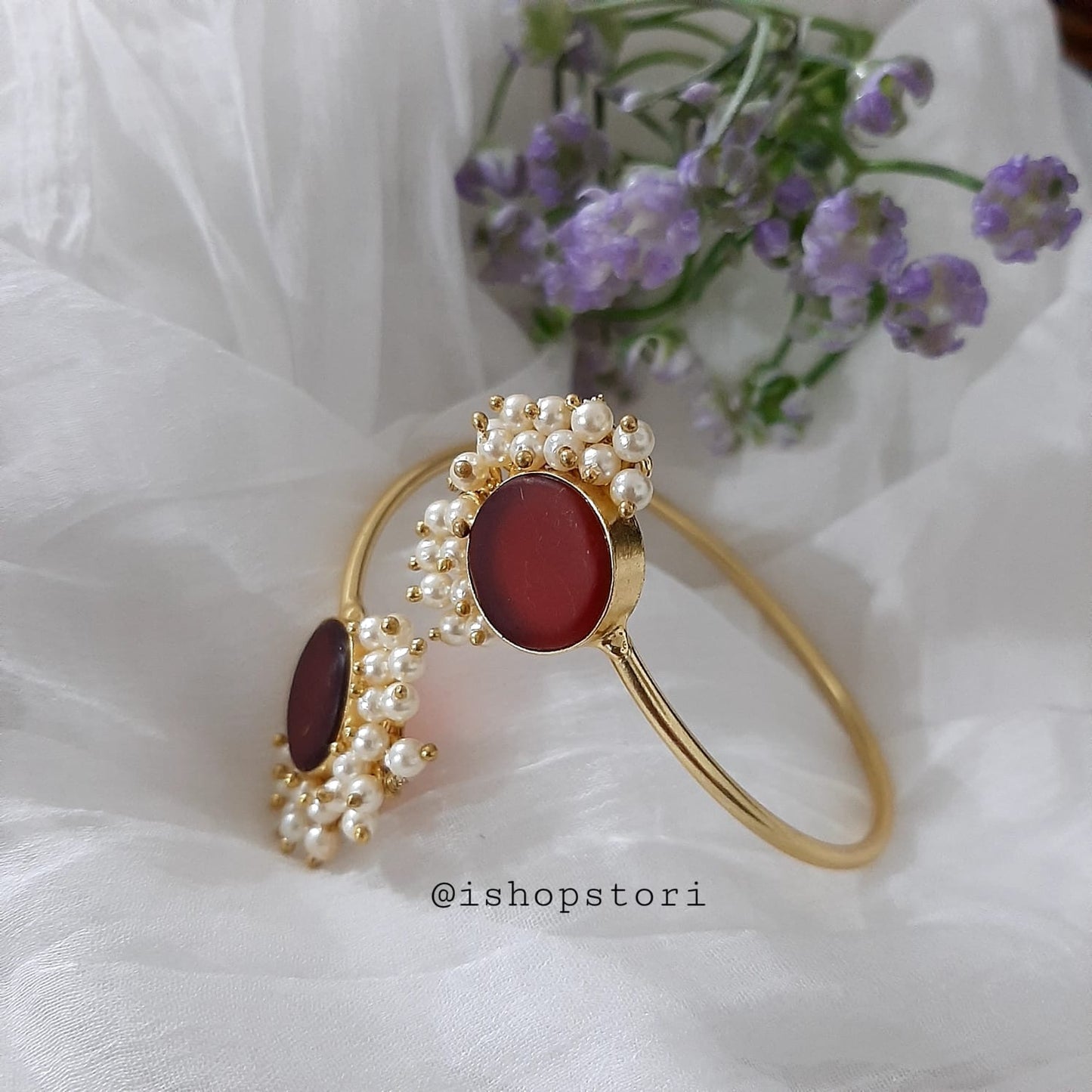 Nandini Single Color Raw Stone Half Pearl Bracelet for women designed for modern women.
