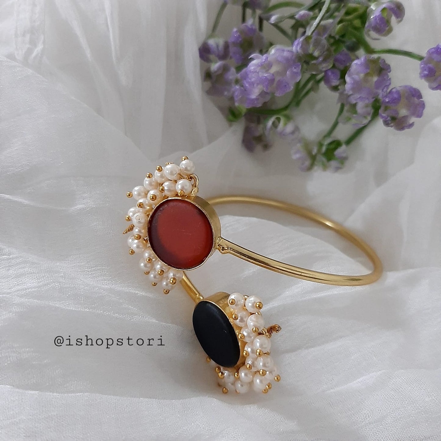 Nandini Raw Stone Dual Color Half Pearls Bracelet combining raw elegance and modern style.