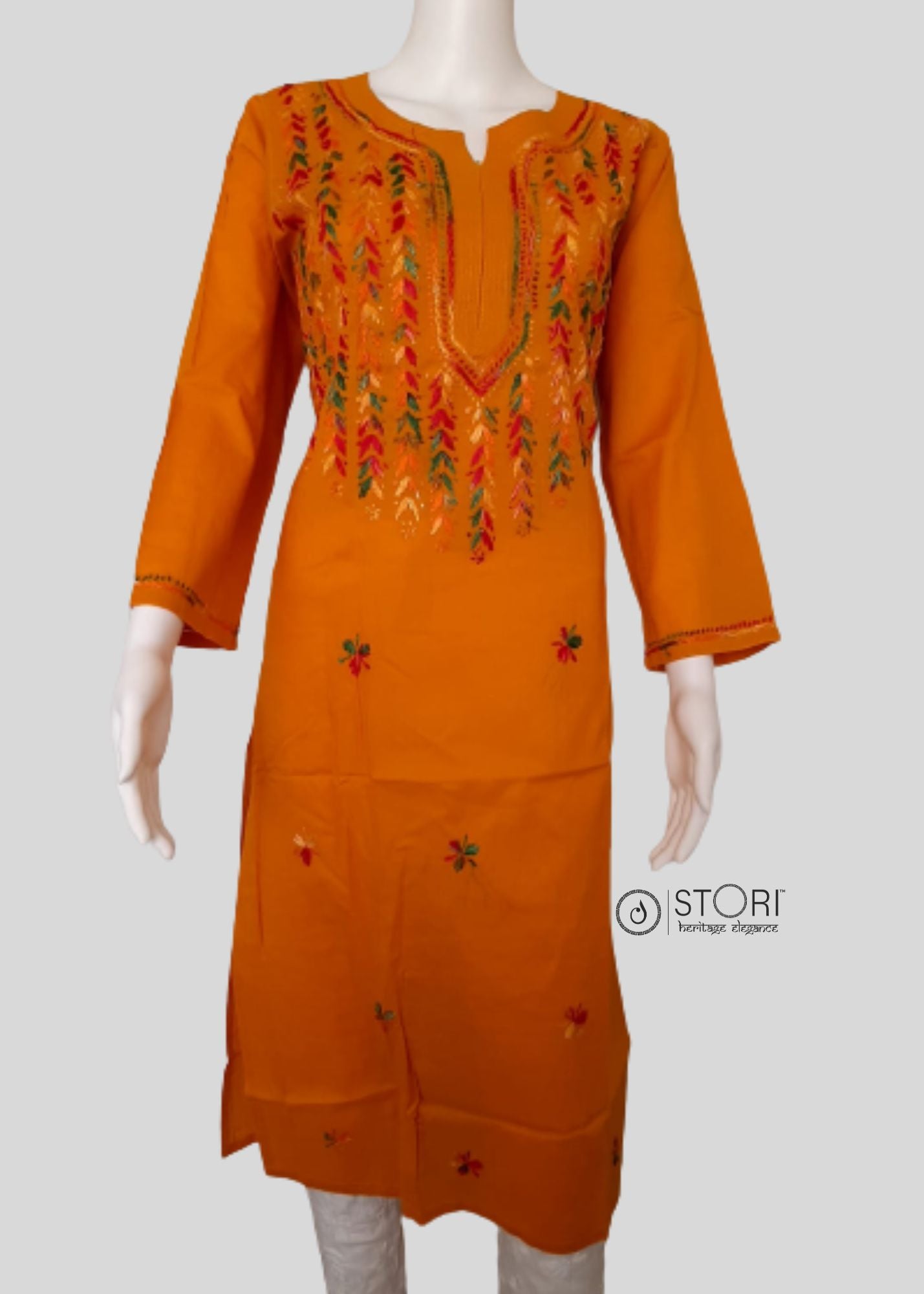 Nihaar Mustard Yellow Pure Cotton Multithread Chikankari Kurti